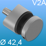 V2A Edelstahl, Punkthalter Ø 30 mm, geschliffen, Anschluss Ø 42,4 mm, mit M8 Gewinde Glasstärke von 6-16 mm