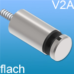 V2A Edelstahl, Punkthalter Ø 30 mm, geschliffen, Anschluss flach/vierkant, mit M8 Gewinde Glasstärke von 6-16 mm
