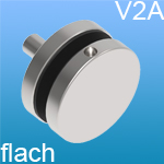 V2A Edelstahl, Punkthalter Ø 50 mm, geschliffen, Anschluss flach/vierkant, mit M10 Gewinde Glasstärke von 8-18 mm