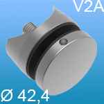 V2A Edelstahl, Punkthalter Ø 50 mm, geschliffen, Anschluss Ø 42,4 mm, mit M10 Gewinde Glasstärke von 8-18 mm