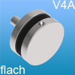 V4A Edelstahl, Punkthalter Ø 50 mm, geschliffen, Anschluss flach/vierkant, mit M10 Gewinde Glasstärke von 8-18 mm