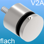 V2A Edelstahl, Punkthalter Ø 50 mm geschliffen, geschliffen, Anschluss flach/vierkant, mit M10 Gewinde Glasstärke von 8-18 mm