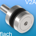 V2A Edelstahl, Punkthalter Ø 30 mm, geschliffen, Anschluss flach/vierkant, mit M10 Gewinde Glasstärke von 8-18 mm