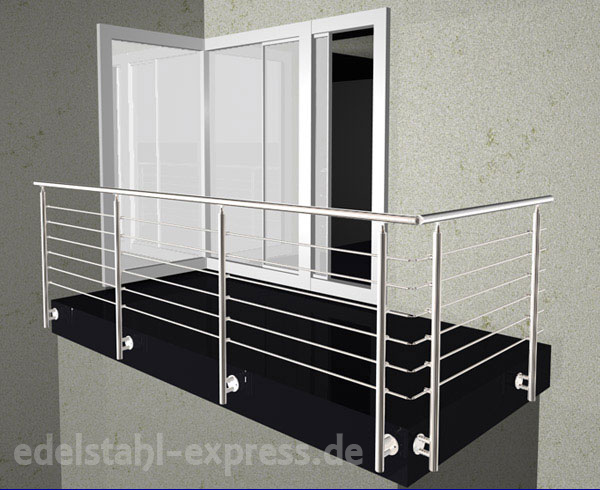 Balkon  Geländer Edelstahl Pfosten K 240   4 Glashalter 