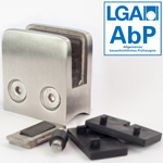 V2A Glashalter 45x45mm für Anschluss Ø33,7mm, Glas 6-10,76mm, AbP