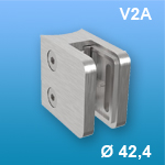 V2A Edelstahl, Glashalter eckig, 30x30x18 mm, Anschluss Ø 42,4 mm, für Glasstärke 4,00/ 6,00/ 8,00 mm